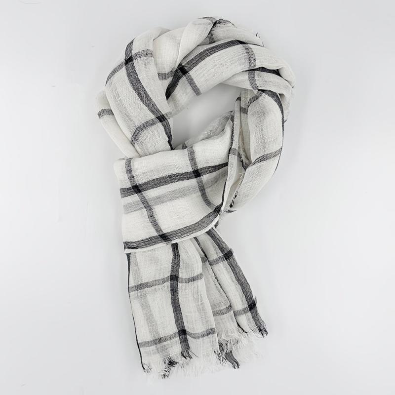 Plaid Linen Tassel Scarf Outdoor Sunscreen Head Wrap