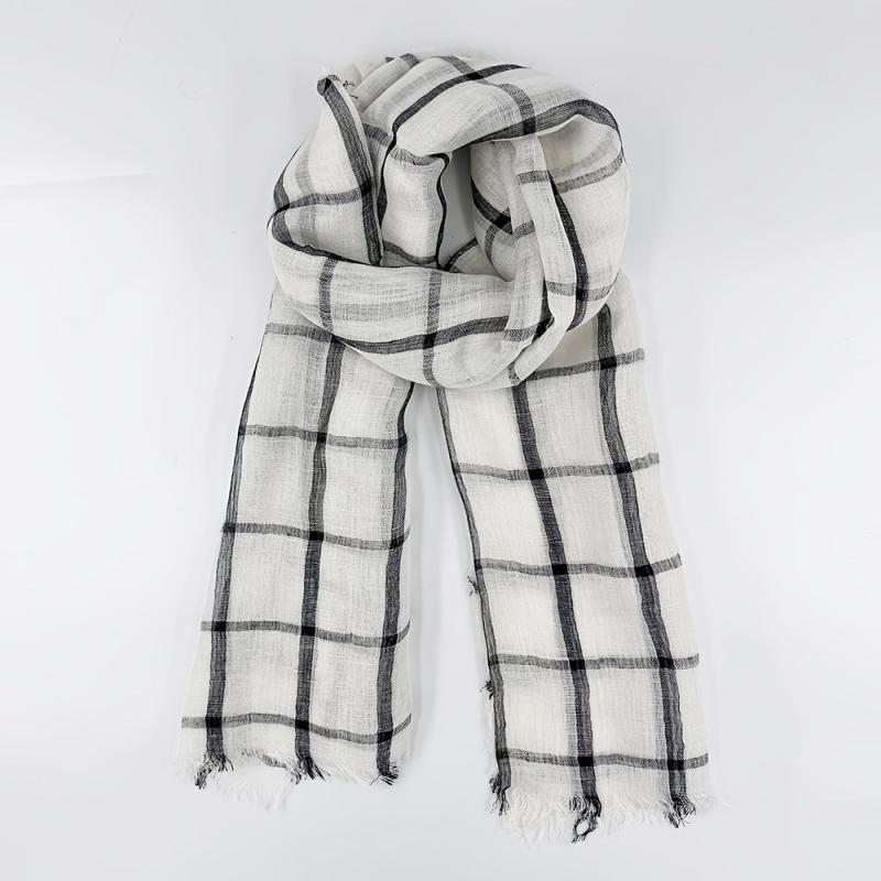 Plaid Linen Tassel Scarf Outdoor Sunscreen Head Wrap