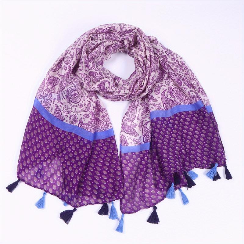 Paisley Print Tassel Scarf Classic Block Shawl Casual