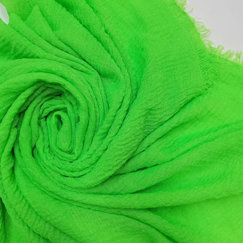 Green Fluorescent Raw Edge Scarf Solid Crepe Shawl Casual Warm Wrap Women