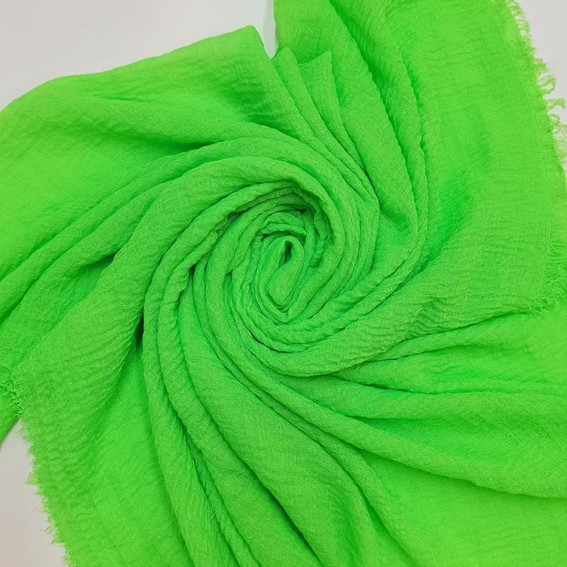 Green Fluorescent Raw Edge Scarf Solid Crepe Shawl Casual Warm Wrap Women