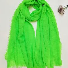 Green Fluorescent Raw Edge Scarf Solid Crepe Shawl Casual Warm Wrap Women