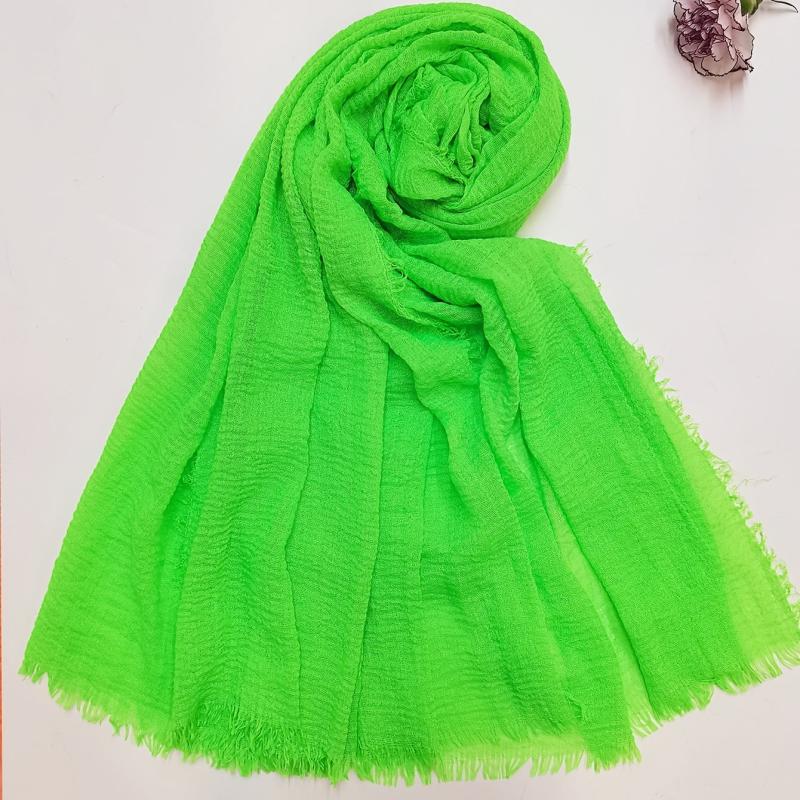 Green Fluorescent Raw Edge Scarf Solid Crepe Shawl Casual Warm Wrap Women