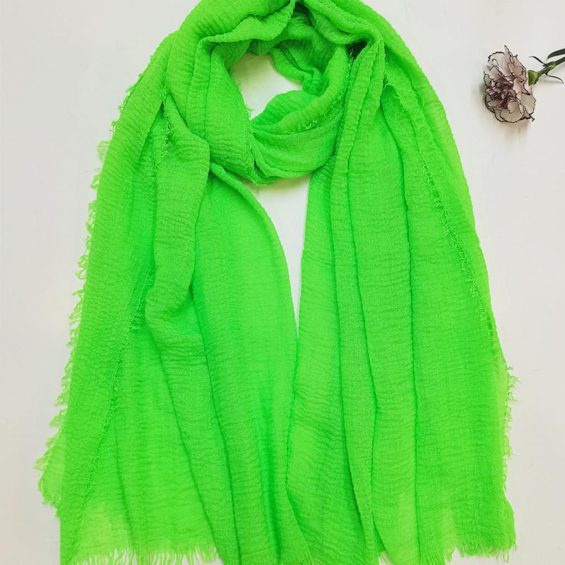 Green Fluorescent Raw Edge Scarf Solid Crepe Shawl Casual Warm Wrap Women