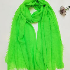 Green Fluorescent Raw Edge Scarf Solid Crepe Shawl Casual Warm Wrap Women