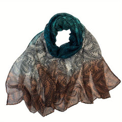Vintage Paisley Print Veil Scarf Gradient Block Shawl Windproof Head Wrap