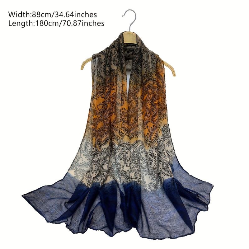 Vintage Paisley Print Veil Scarf Gradient Block Shawl Windproof Head Wrap