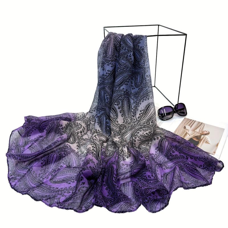 Vintage Paisley Print Veil Scarf Gradient Block Shawl Windproof Head Wrap