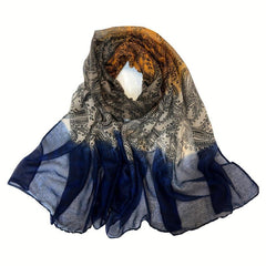 Vintage Paisley Print Veil Scarf Gradient Block Shawl Windproof Head Wrap