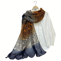 Vintage Paisley Print Veil Scarf Gradient Block Shawl Windproof Head Wrap