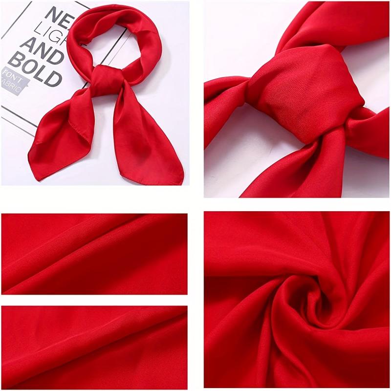 Red Bandana Satin Square Scarf Silk Shawl Casual Head Wraps