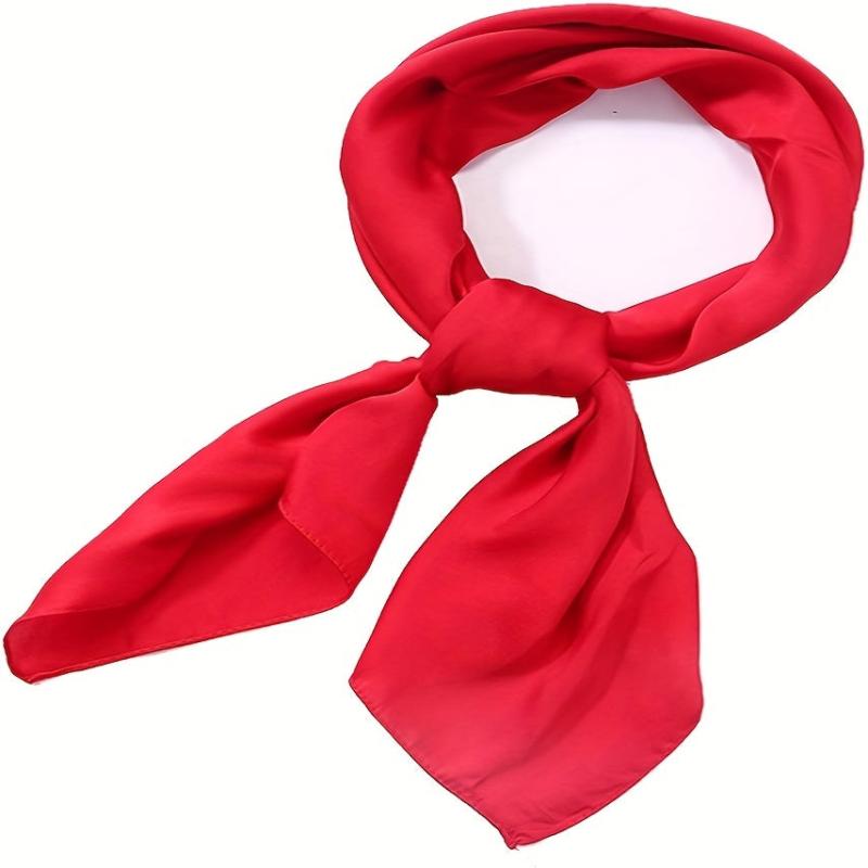 Red Bandana Satin Square Scarf Silk Shawl Casual Head Wraps