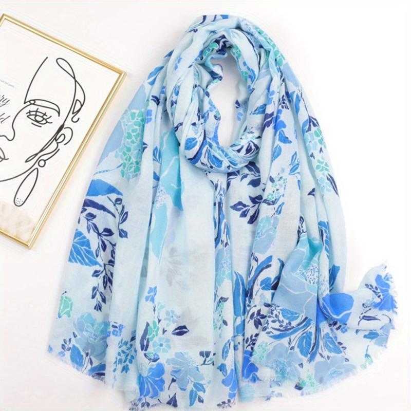 Boho Frayed Edge Flower Print Scarf
