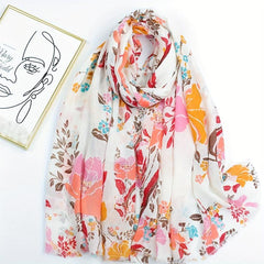 Boho Frayed Edge Flower Print Scarf