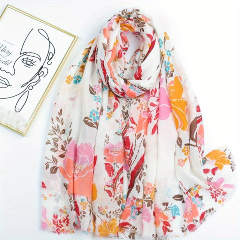 Boho Frayed Edge Flower Print Scarf