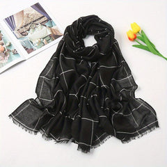 Plaid Print Voile Scarf Solid Casual Headscarf Women Windproof Head Wrap