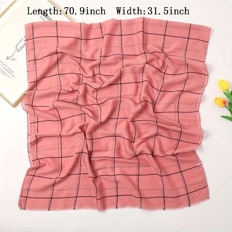 Plaid Print Voile Scarf Solid Casual Headscarf Women Windproof Head Wrap