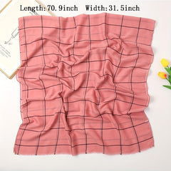 Plaid Print Voile Scarf Solid Casual Headscarf Women Windproof Head Wrap