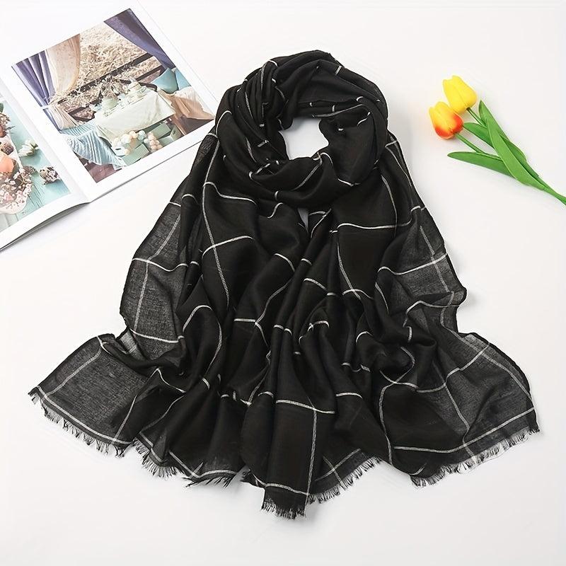 Plaid Print Voile Scarf Solid Casual Headscarf Women Windproof Head Wrap