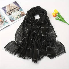 Plaid Print Voile Scarf Solid Casual Headscarf Women Windproof Head Wrap