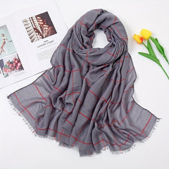 Plaid Print Voile Scarf Solid Casual Headscarf Women Windproof Head Wrap