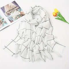 Plaid Print Voile Scarf Solid Casual Headscarf Women Windproof Head Wrap