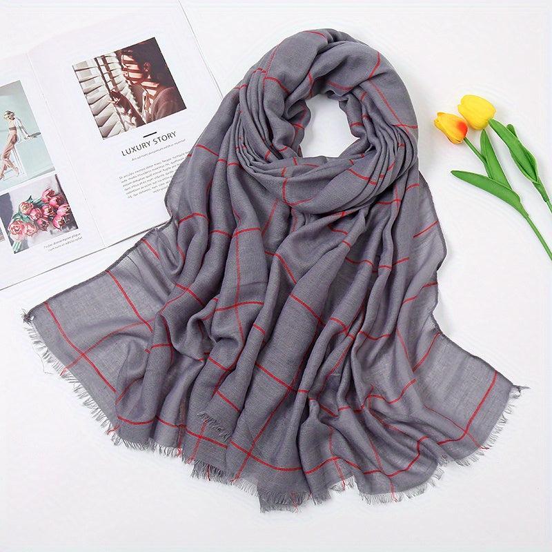 Plaid Print Voile Scarf Solid Casual Headscarf Women Windproof Head Wrap