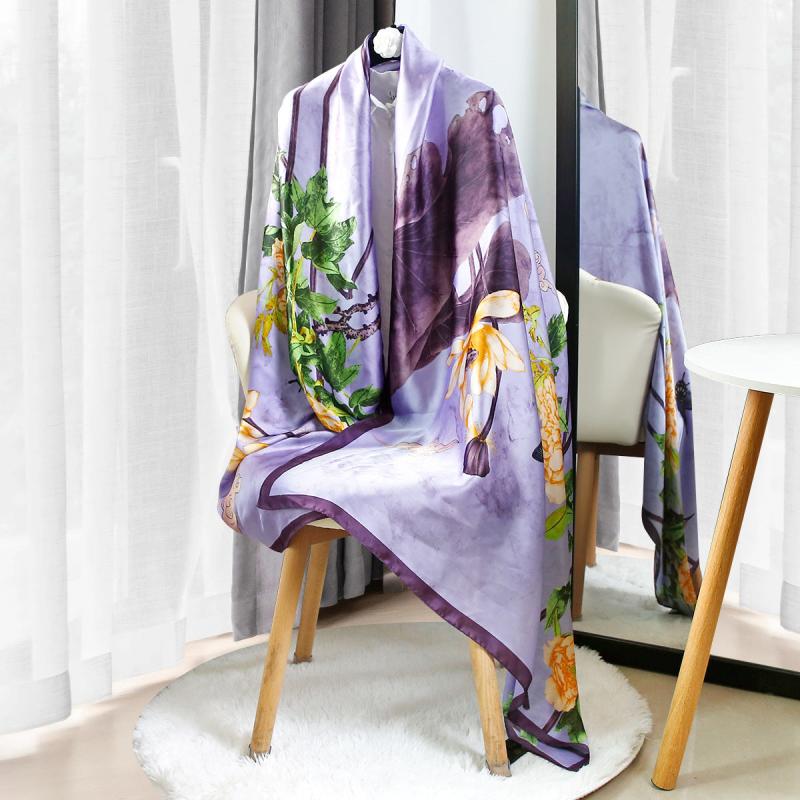 Flower Print Long Scarf Classic Shawl Hijab Women Head Wraps Silk