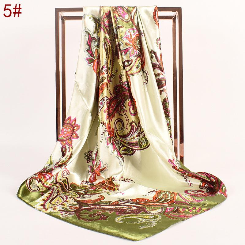 Leaf Pattern Silk Scarf Bandana Headband for Women