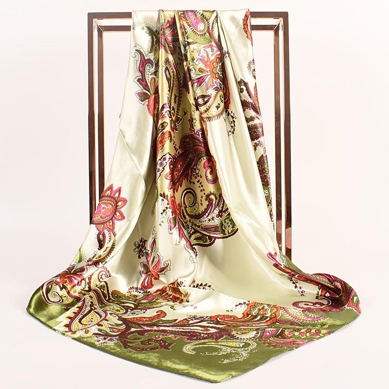 Leaf Pattern Silk Scarf Bandana Headband for Women