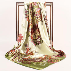 Leaf Pattern Silk Scarf Bandana Headband for Women
