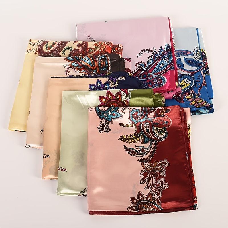 Leaf Pattern Silk Scarf Bandana Headband for Women
