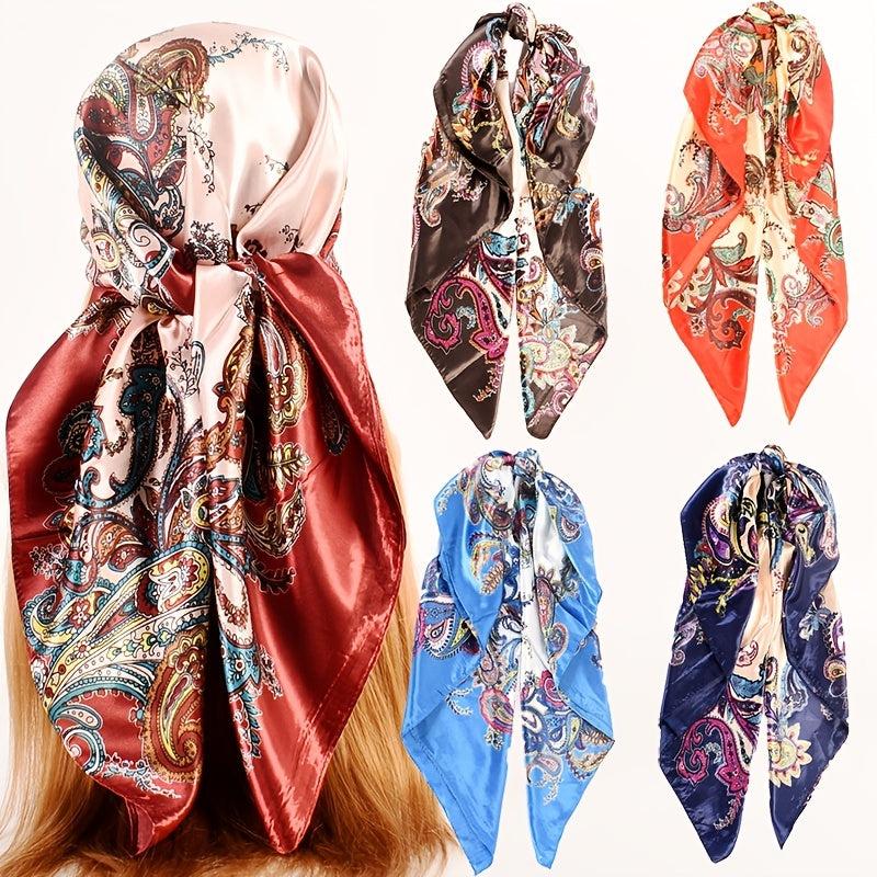 Leaf Pattern Silk Scarf Bandana Headband for Women