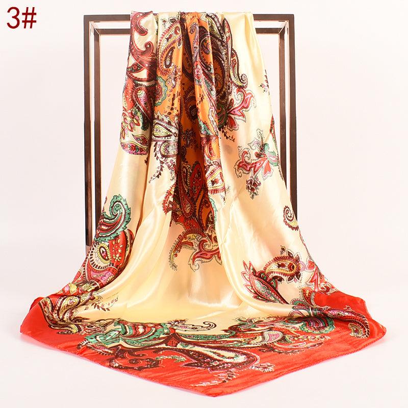 Leaf Pattern Silk Scarf Bandana Headband for Women