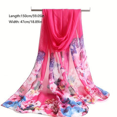 Butterfly Print Silk Scarf Vintage Tie Dye Flower Hijab
