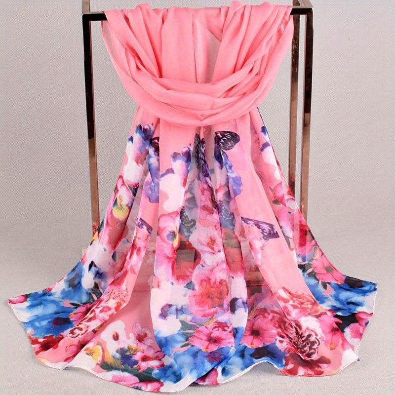 Butterfly Print Silk Scarf Vintage Tie Dye Flower Hijab