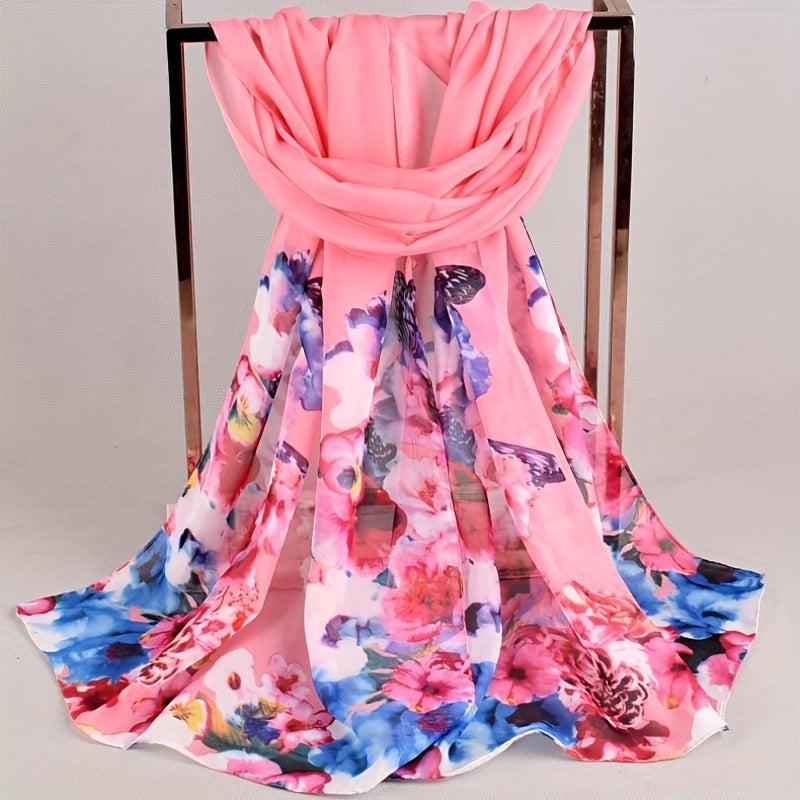 Butterfly Print Silk Scarf Vintage Tie Dye Flower Hijab