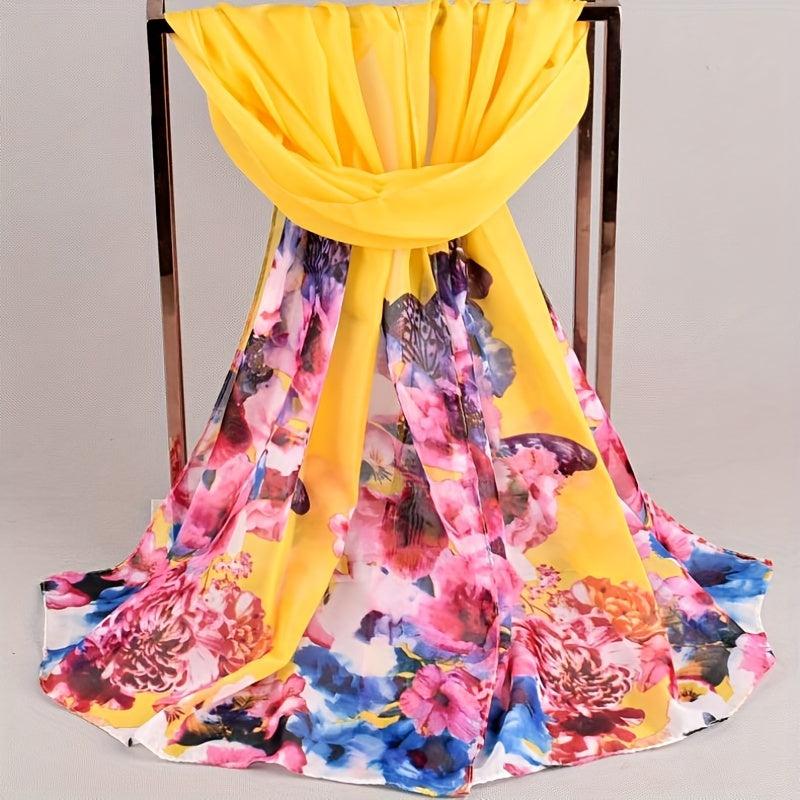 Butterfly Print Silk Scarf Vintage Tie Dye Flower Hijab