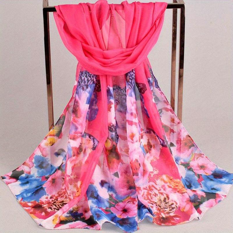 Butterfly Print Silk Scarf Vintage Tie Dye Flower Hijab