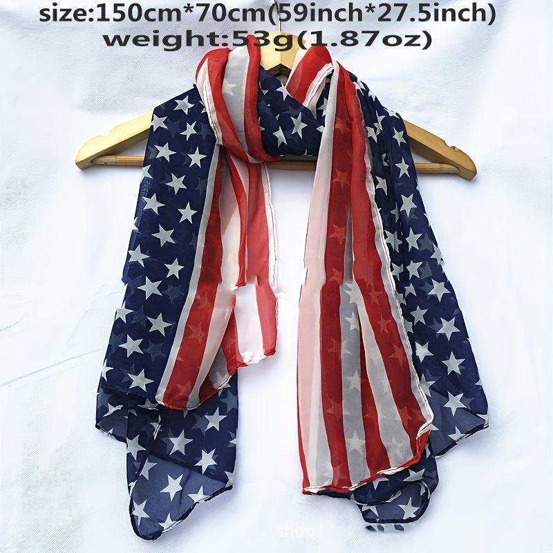 Flag Print Chiffon Scarf Classic Block Long Shawl Sunscreen Thin