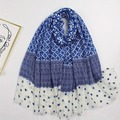 Geometric Dot Print Scarf Frayed Edge Block Shawl Casual Windproof