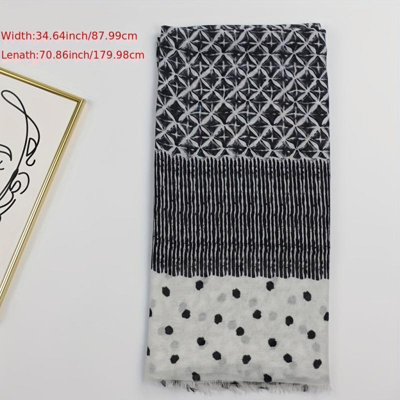 Geometric Dot Print Scarf Frayed Edge Block Shawl Casual Windproof