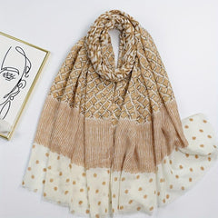Geometric Dot Print Scarf Frayed Edge Block Shawl Casual Windproof