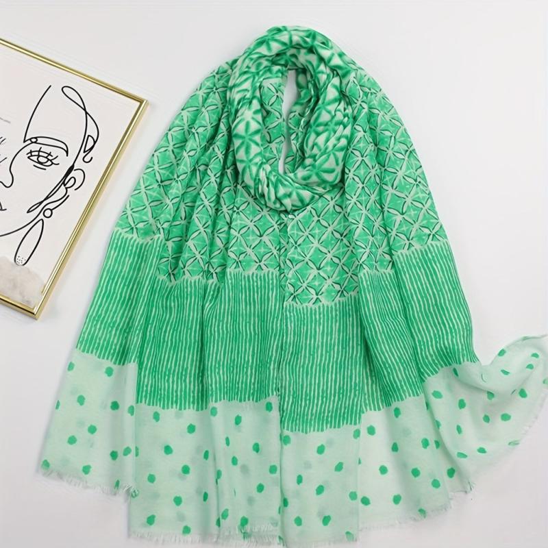Geometric Dot Print Scarf Frayed Edge Block Shawl Casual Windproof