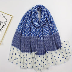 Geometric Dot Print Scarf Frayed Edge Block Shawl Casual Windproof