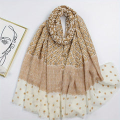 Geometric Dot Print Scarf Frayed Edge Block Shawl Casual Windproof