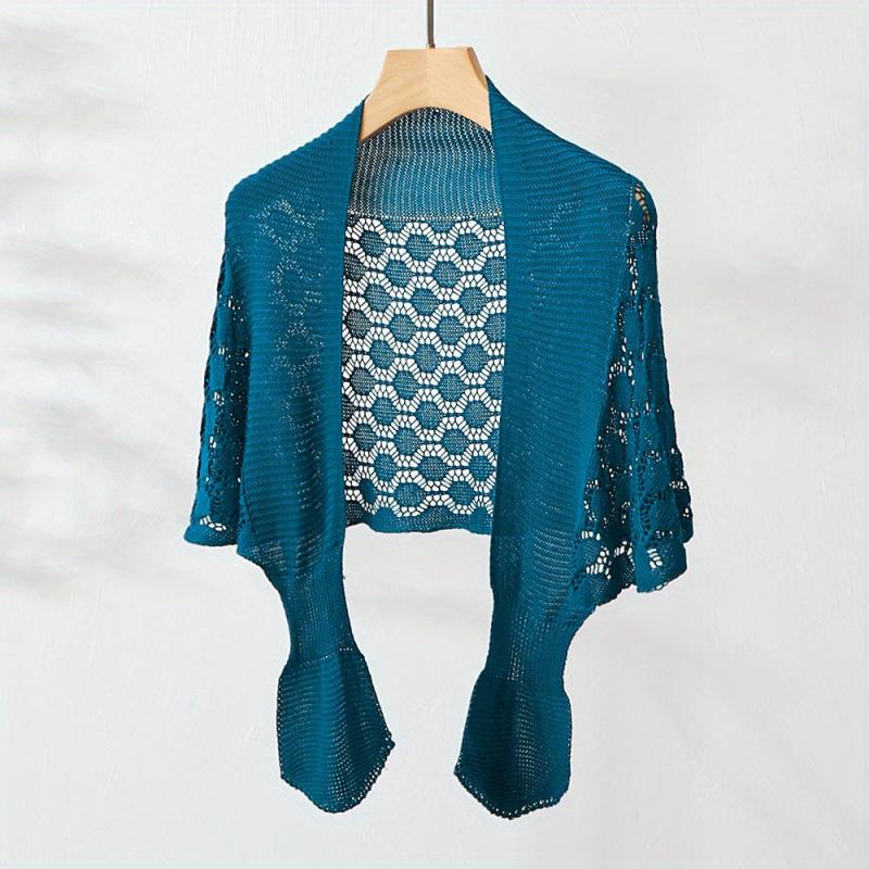 Solid Knitted Shawl Hollow Out Wraps Warm Cape Scarves