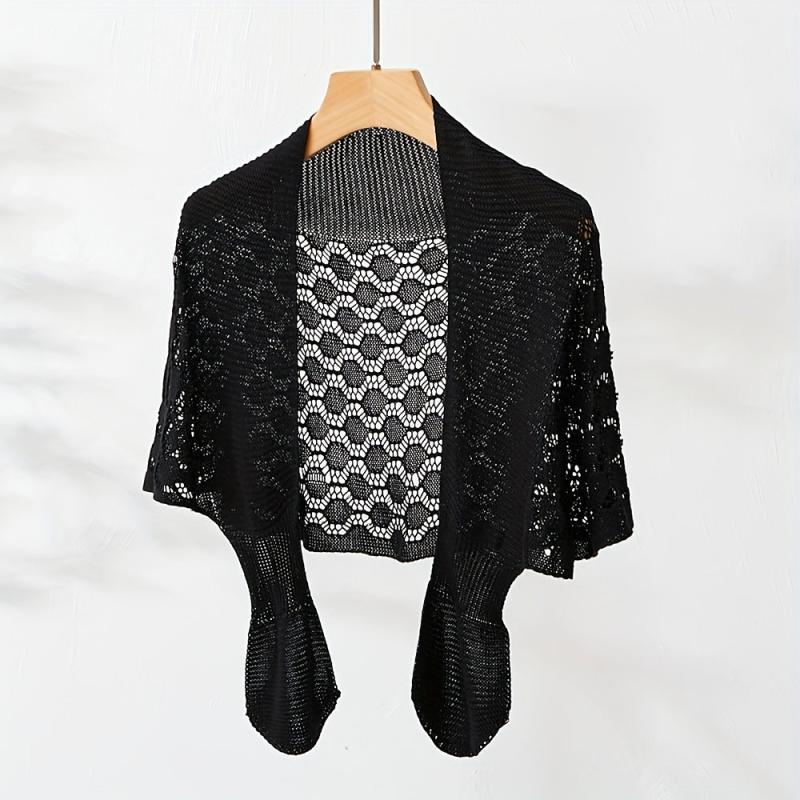 Solid Knitted Shawl Hollow Out Wraps Warm Cape Scarves