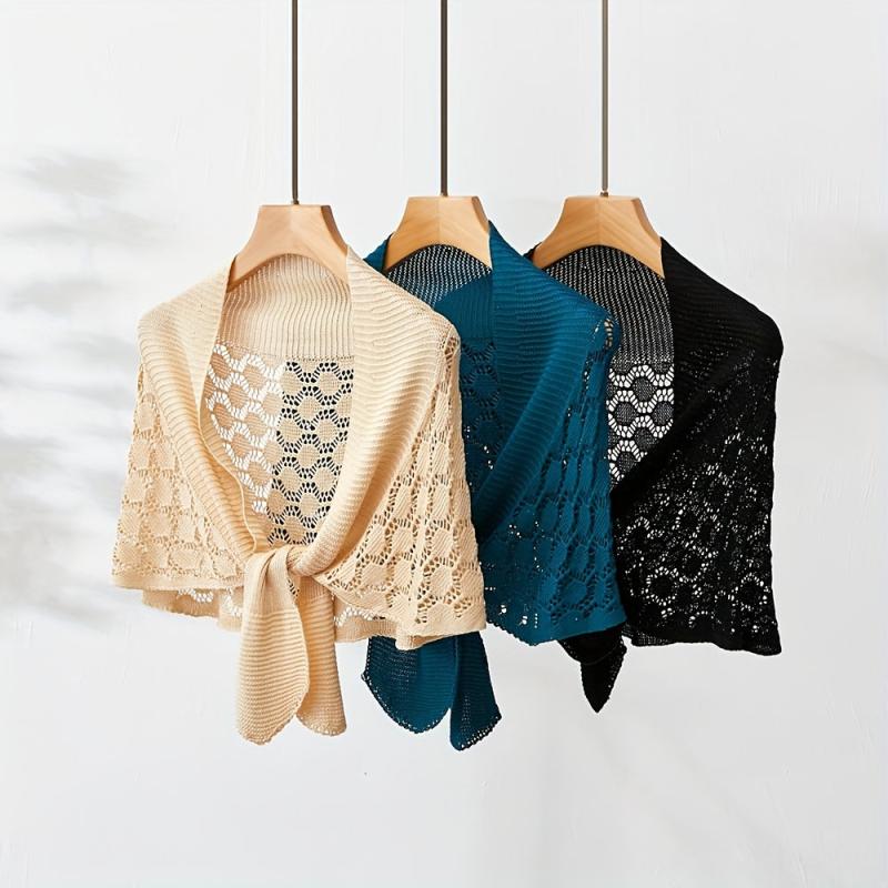 Solid Knitted Shawl Hollow Out Wraps Warm Cape Scarves