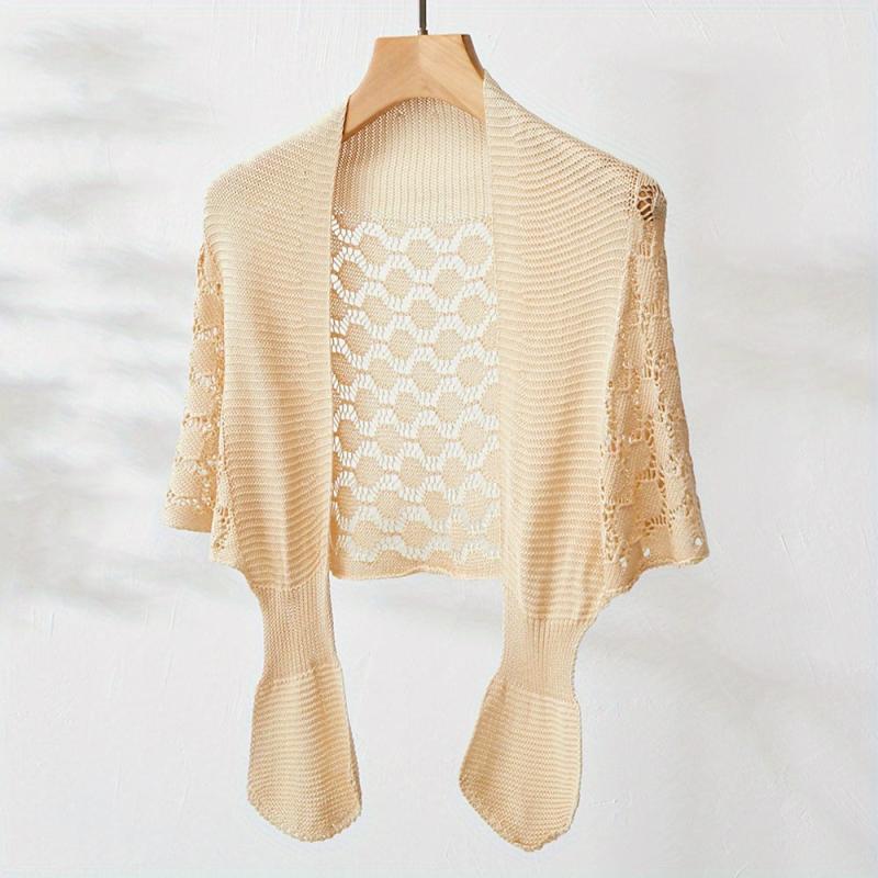 Solid Knitted Shawl Hollow Out Wraps Warm Cape Scarves